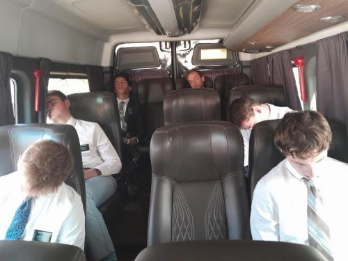 Some of Alyssa's MTC elders sleeping on the bus ride to or from the temple