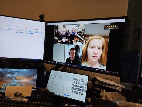 The whole family on a Zoom Call with Alyssa on her P-day