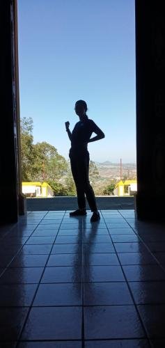 Sister Perri in the entryway of the cathedral on the hill
