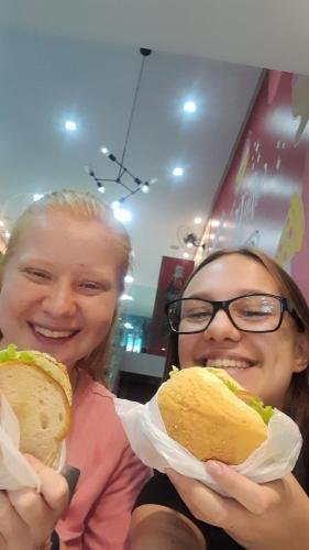 Alyssa and Sister Leopoldes with sandwiches
