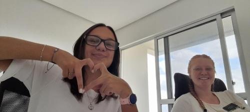 A selfie of Alyssa and Sister Leopoldes in their apartment