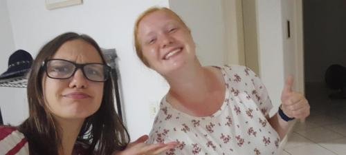 Sister Leopoldes and Alyssa with Alyssa's big thumbs up and sunburned neck