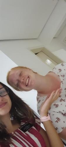 Sister Leopoldes and Alyssa with Alyssa's big thumbs up and sunburned neck