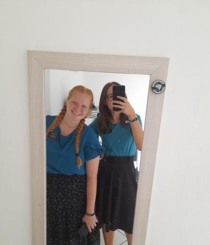 Alyssa and Sister Leopoldes with almost matching outfits