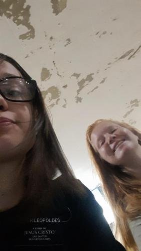 Alyssa and Sister Leopoldes at the bus stop during transfers