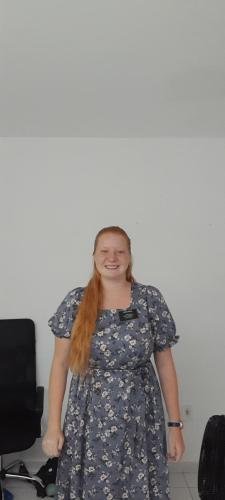 Alyssa wearing her new Christmas dress