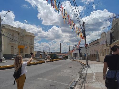 Sisters Fuller and Brewer on the street in Pesqueira during P-day