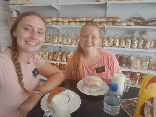 Alyssa and Sister Fuller eating in a restaurant