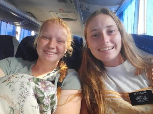 Alyssa and Sister Fuller on the bus ride to Recife