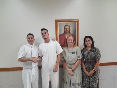 Alyssa and Sister Zurita with Pedro Luiz on his baptism day
