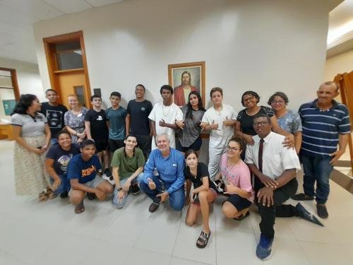 Alyssa with Sister Zurita and ward members for the baptism of Mateus