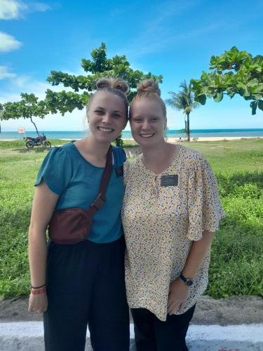 Alyssa and Sister Tadje outside during Alyssa's birthday