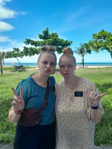 Alyssa and Sister Tadje outside during Alyssa's birthday