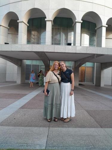 Alyssa and Sister Tadje in front of the temple