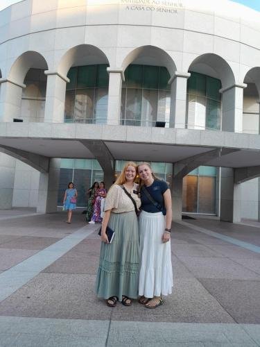 Alyssa and Sister Tadje in front of the temple