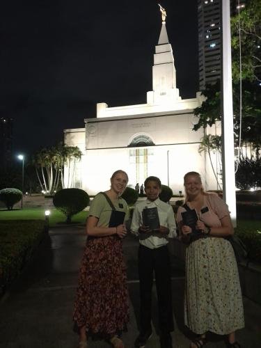Alyssa and Sister Tadje with a new convert outside the Recife Temple