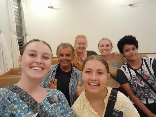 Alyssa, Sister Fisher,  Sister Massey, and Sister Tadje with some ward members