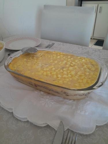 A big pan of food for a dinner appointment for Alyssa and Sister Villatoro