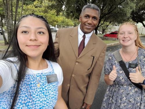 Alyssa and Sister Villatoro with a member they met at the temple