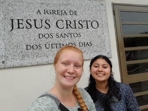 Alyssa and Sister Flores outside the Ipojuca branch chapel