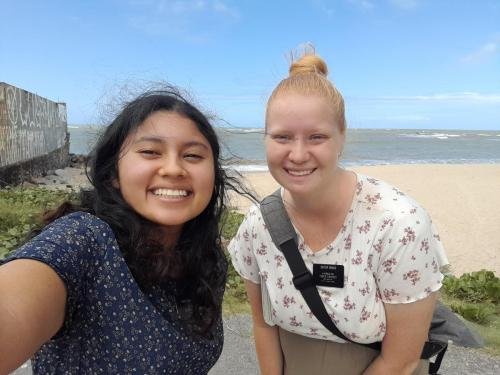 Alyssa and Sister Flores in a selfie by the ocean