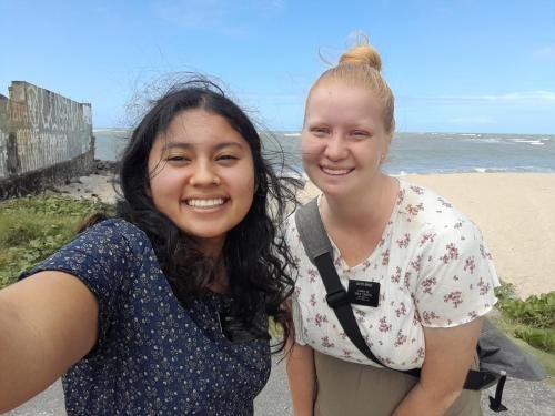 Alyssa and Sister Flores in a selfie by the ocean