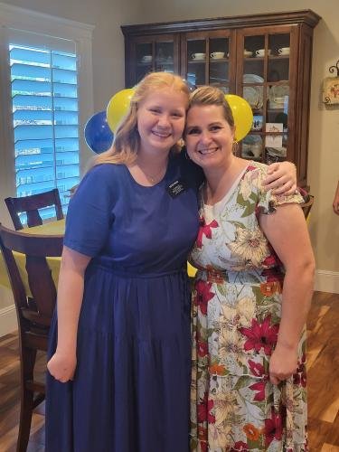 Alyssa and Teresa at Alyssa's missionary farewell open house