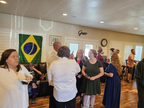 A large group gathered for Alyssa's missionary farewell open house