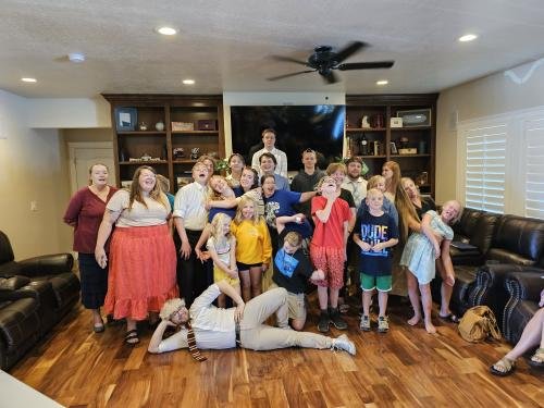 Alyssa with the cousins at her missionary farewell open house