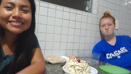 Alyssa and Sister Murrillo with Sister Murrillo's Cake
