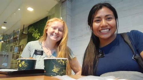 Alyssa and Sister Murrillo in a restaurant