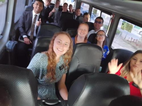 A bus full of missionaries going to meeting