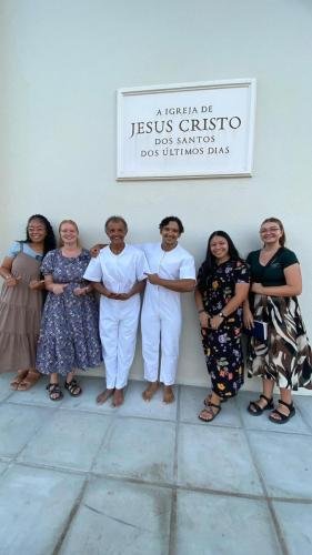 Alyssa, and Sisters Villator, Santiago, and Lima with Nilton before his baptism