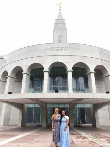Alyssa and Sister Villatoro in front of the temple