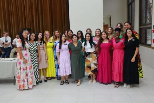 The sister missionaries during zone conference