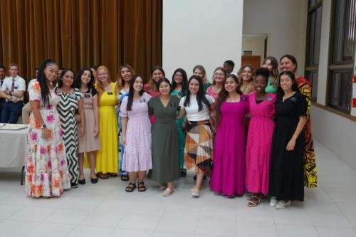 The sister missionaries during zone conference