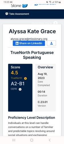Alyssa's first language test score at the MTC