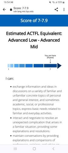 A screenshot of Alyssa's latest language assessment