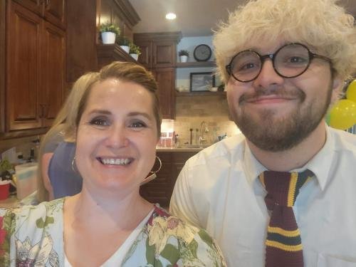 Teresa and Jacen in a selfie during Alyssa Grace's missionary open house