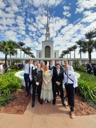 Alyssa's district in front of the temple