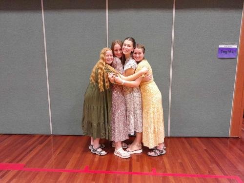 Alyssa, Sister Fuller, and their roommates on the last Sunday in the MTC